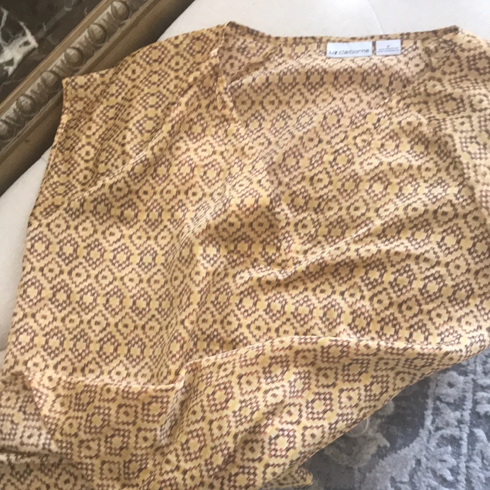 Liz Claiborne Women's Yellow Patterned Shirt